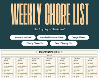 Automated Cleaning Schedule Planner Excel Google Sheets Fillable Printable PDF Weekly House Chores Household Planner Printable
