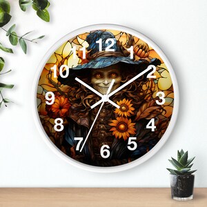 Beautiful Eerie Witch Stained Glass Wall Clock | Battery Operated | Enchanting Halloween Decor Witch Enthusiasts | Unique Mystic Accent