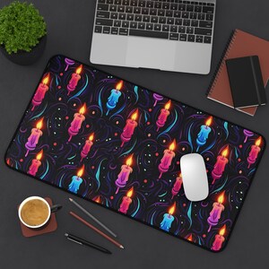 Neon Christmas Candles XL Extended Mouse Pad Gaming Desk Mat for Office Decor | Vibrant Non-Slip Design for Holiday Cheer