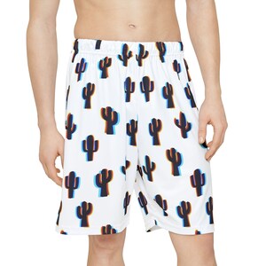Trippy Out-of-Focus Cactus Men&#39;s Shorts - EDM Style Streetwear, Psychedelic Cactus Pattern Rave Shorts for Men, Bold Festival Activewear