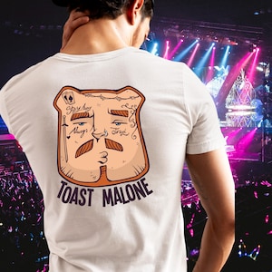 Shirt Toast Malone | Grappig T-shirt met voedselparodie met postyhumor | Hilarisch Bread & Breakfast-grapshirt | Uniek cadeau voor fijnproevers Logo achterkant