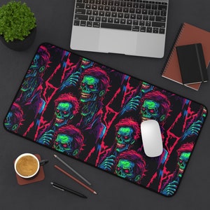 Creepy Neon Zombies XL Gaming Mouse Pad Extended Desk Mat for Office & PC Gamers | Vibrant Non-Slip Design for Halloween Vibes