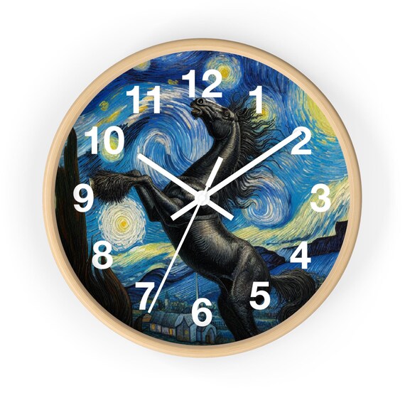 乗馬の掛け時計 ブラックホースウォールクロック：星空のアート、乗馬装飾 - Etsy 日本