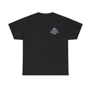 Trippy Mushroom Pyramid Shirt | Psychedelic Mushroom Landscape Tee | All-Seeing Eye Mystical Graphic Streetwear | Vibrant Surreal Back Logo