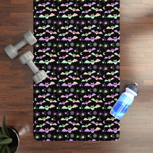 Pastel Goth Bats Spiders Yoga Mat | Cute Spooky Non-Slip Mat for Yoga, Pilates & Fitness | Unique Halloween-Inspired Design