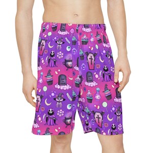 Pink Purple Pastel Goth Men&#39;s Rave Shorts Trippy Festival Wear for Men Gothic Halloween Athletic Shorts EDM Rave Clothing  Alternative Style