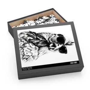 Cool Chicken Wearing Sunglasses Puzzle Black and White Drawn Style 120-500 Piece Fun for Animal Lovers and Quirky Art Enthusiasts