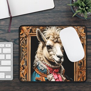 Fancy Llama Portrait Non-Slip Mouse Pad 18th Century Art Style Unique Gaming Office Desk Accessory for Llama Lovers Big Headed Llama Design