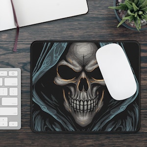 Dark Reaper Skull Non Slip Mouse Pad | Gothic Death Aesthetic | Creepy Horror Design | Perfect Accessory for Gothic Style Lovers