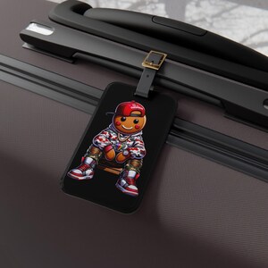 Gingerbread Man Gangster-bagagelabel | Urban Style Streetwear Peperkoek Hiphop Kerstbagage-ID | Feestelijke peperkoekliefhebbers
