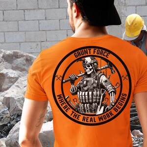 Grunt Force Tactical Laborer Hi-Viz Safety Shirt | Blue Collar Construction | Funny Builder Shirt | Heavy Duty Crew Tee | Tradesman Gear
