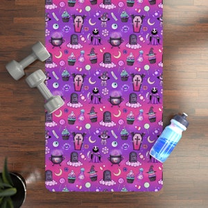 Pink Goth Pastel Yoga Mat Adorable Halloween Witch Vibes Non-Slip Mat for Yoga Pilates & Fitness Spooky Chic Design for Every Practice