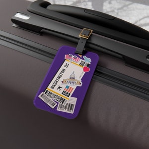 Étiquette à bagage Washington DC avec carte d'embarquement de vol - ID de bagage mignon style compagnie aérienne Accessoire de voyage parfait pour l'aventure DC Accessoire de vol