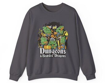 Dungeons and Bearded Dragons Funny D&D Parody Sweatshirt | Nerdy Fantasy Sweater Bearded Dragon Lovers Winter Gift Cozy Fun Sweatshirt Gamer
