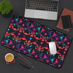 Neon Kaleidoscope Style Extended Mouse Pad XL Gaming Desk Mat for PC Gamers & Office | Vibrant Colors, Non-Slip, Extra Large Design