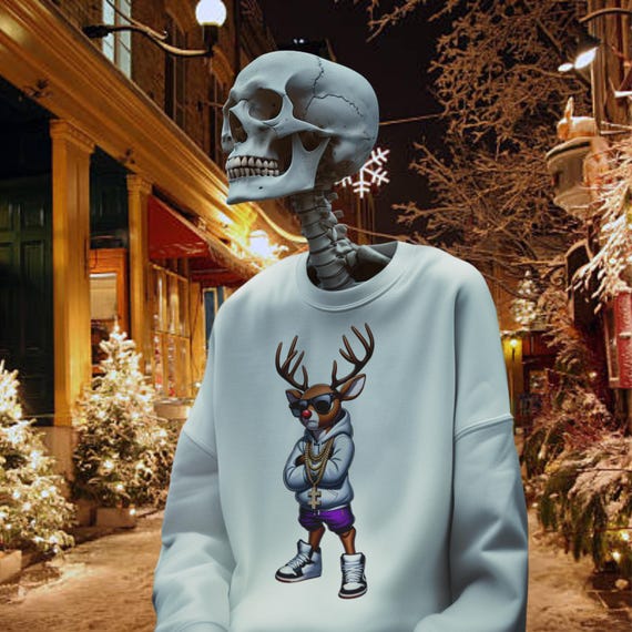 Red Nose Reindeer Gangster Christmas Sweatshirt: Urban Holiday