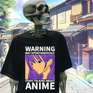 Ostrzeżenie Może Rozpocząć Rozmowy Anime Koszulka | Zabawna Koszulka Miłośnika Anime | Manga Otaku Styl Idealny Prezent Fani Anime Anime Humor Odzież Talk Anime Koszulka