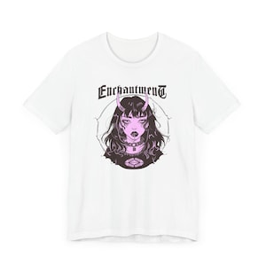 Enchantment Goth Girl Anime Shirt Dark Aesthetic Japanese Streetwear Horned Gothic Anime Girl Urban Horror Vibes Tee Anime Lover Goth Gift