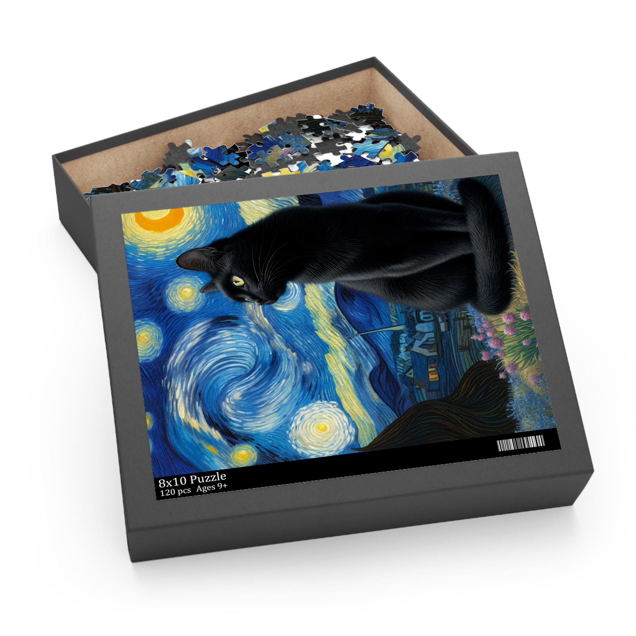 黒猫の星空のジグソーパズル：魅惑的なアート（120～500ピース