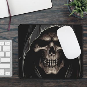 Grim Reaper Skull Non Slip Mouse Pad | Gothic Death Aesthetic | Creepy Horror Dark Reaper Design | Perfect for Gothic Style Enthusiasts
