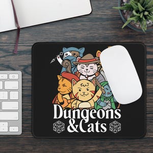 Dungeons and Cats Non Slip Mouse Pad | Fantasy Game Desk Decor | Unique Gift for Cat Lovers | RPG-Inspired Desk Mat | Fun Gaming Accessory