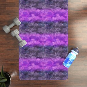 Purple Spiderwebs Yoga Mat Cute Spooky Witchy Cobwebs Non-Slip Mat for Yoga Pilates & Fitness Adorable Pastel Goth Design for All Levels
