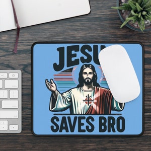Jesus Saves Bro Christian Mouse Pad Funny Jesus Faith-Based Non-Slip Desk Accessory Perfect Gift Believers Desk Pad Awesome Christ Gifts