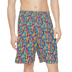 Colorful Melting Face Paint Drip Men&#39;s Shorts Trippy EDM Festival Activewear Psychedelic Drip Pattern Streetwear Men Bold Rave Party Shorts