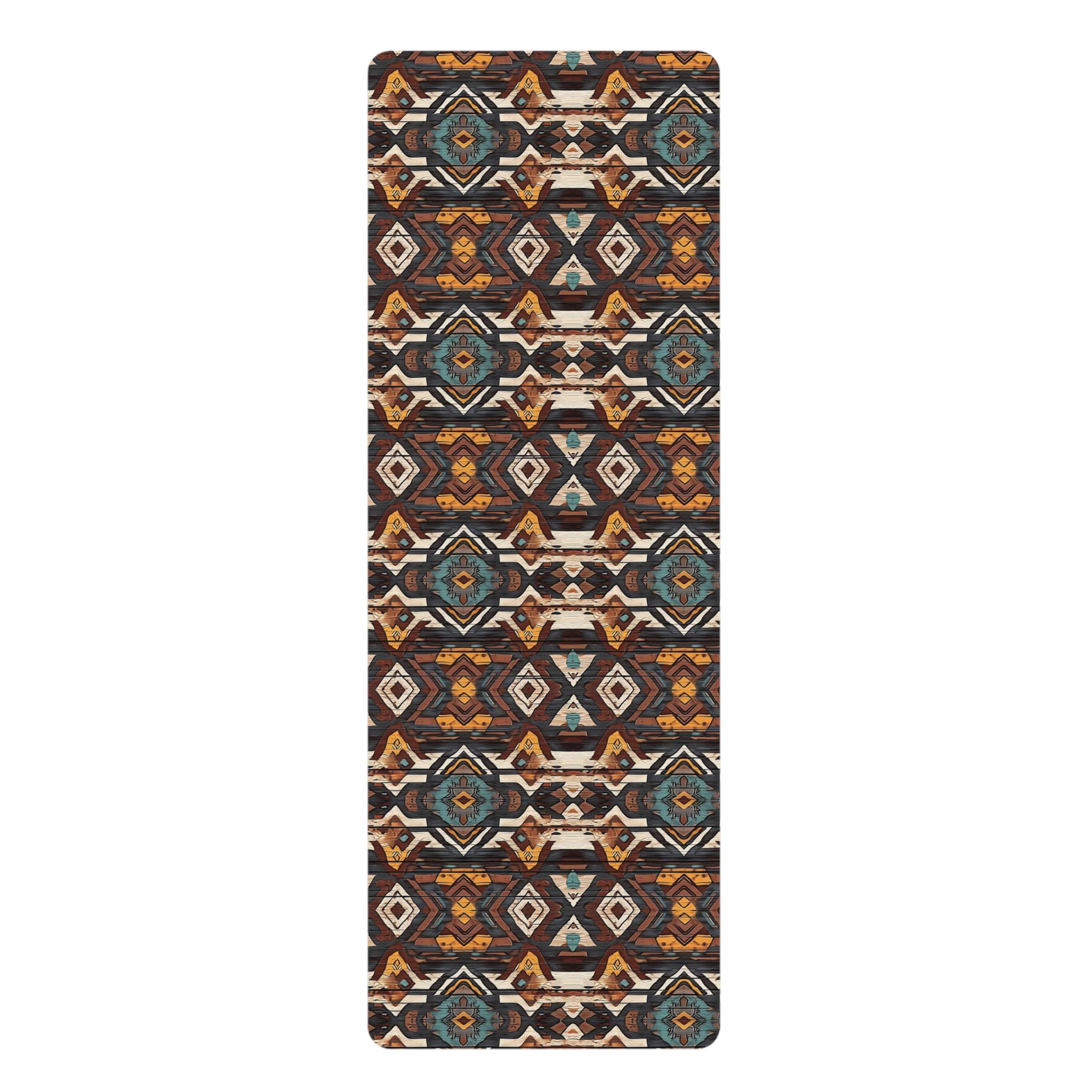 アズテックヨガマット：アンティーク調木製、南西部スタイル