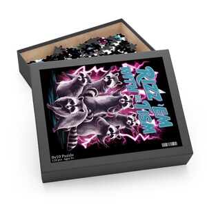 Rizz with Tizzem Raccoon Puzzle Funny Meme 120-500 Piece Jigsaw Autism Humor Fun Raccoon Lovers Meme Enthusiast Animal Lovers Jigsaw Gift