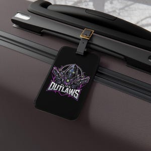Alien Outlaws Luggage Tag | Futuristic Space Gunslinger Baggage ID | Unique Sci-Fi Gaming Accessory | Esports Jersey Style Funny Alien