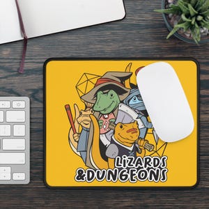 Dungeons and Lizards Non Slip Mouse Pad | Fantasy Game Desk Decor | Unique Gift for Lizard Lovers RPG-Inspired Desk Mat Fun Gaming Accessory