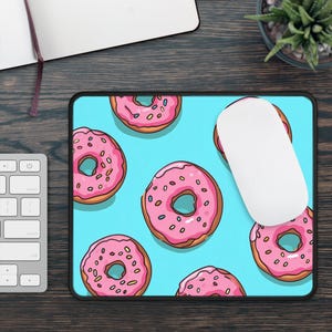 Pink Donut Pattern Non Slip Mouse Pad | Gaming Desk Mat for Dessert Lovers | Vibrant Sweet Treat Design | Fun Accessory for Foodies