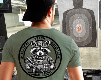Tactical Trash Collector Shirt | Funny Tactical Raccoon Tee | Military-Inspired Graphic Humor Outdoors Fans | Unique Patriotic Design  Gift