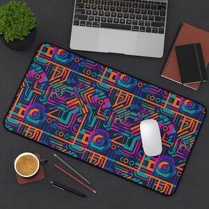Neon Lines Extended Desk Pad Large Gaming Mouse Pad for PC Gamer & Office | Vibrant Neon Colors, Non-Slip, Durable Desk Mat for Home Office