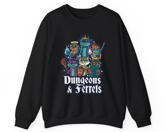 Dungeons and Ferrets Funny D&D Parody Sweatshirt | Nerdy Fantasy Game Sweater Ferret Lovers Unique Winter Gift | Cozy Fun Sweatshirt Gamers