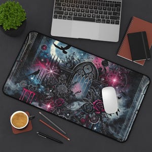 Beautiful Goth Entrance with Ravens XL Extended Mouse Pad | Gamer Desk Mat with Dark Aesthetic | Emo Gift for Goth Girl Gamers Office Decor