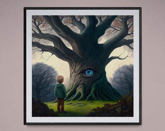 Surrealistische kunst aan de muur, eik, kunstposter aan de muur