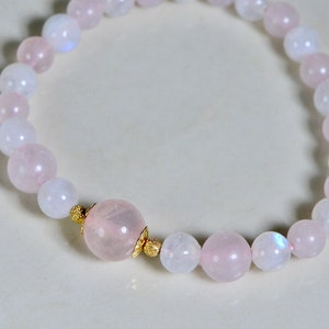 Natural Moonstone and Rose Quartz Bracelet Crystal Healing