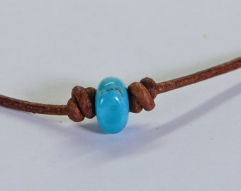 Sleeping Beauty Turquoise Necklace: Raw Stone, Leather Cord Choker