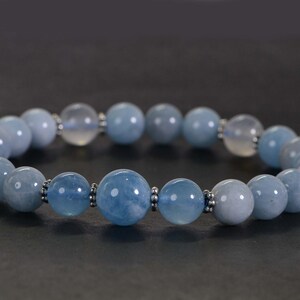 Aquamarine Moonstone Bracelet: 8mm Healing Crystal Gemstone