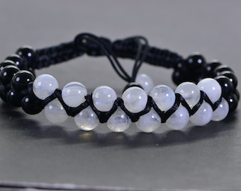 Moonstone & Black Onyx Macrame Bracelet: Crystal Yoga Gift