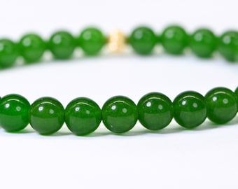 Apple Green Jade Bracelet: 14K Gold-Filled Beads, Handmade