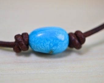 Sleeping Beauty Turquoise Necklace: Raw Stone, Black Leather Cord