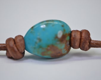 Kingman Turquoise Necklace: Natural Leather Cord Amulet