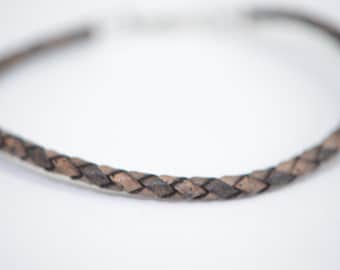 Braided Leather Cord Bracelet: 3mm Sterling Silver Charm Cuff
