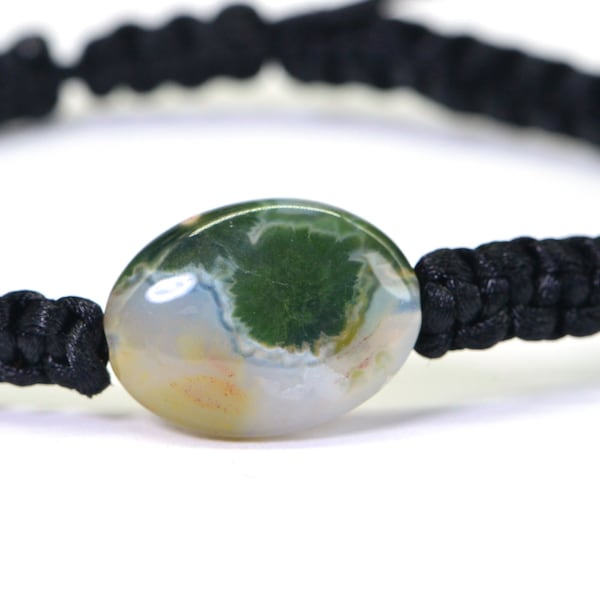 Green Ocean Jasper Bracelet Shamballa Macrame Black Cord Adjustable  Bracelet Anniversary Gift For Wife Healing Crystal Bracelet