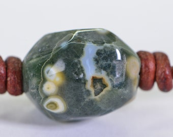 Raw Ocean Jasper Leather Cord Necklace: 925 Silver Clasp