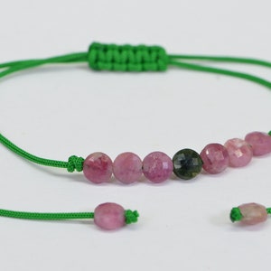 Pink Tourmaline Beaded Bracelet: Adjustable Gemstone Cord Bracelet
