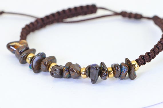 Natural Australian Boulder Opal Macrame Bracelet: 14K Gold-Filled Rondelle